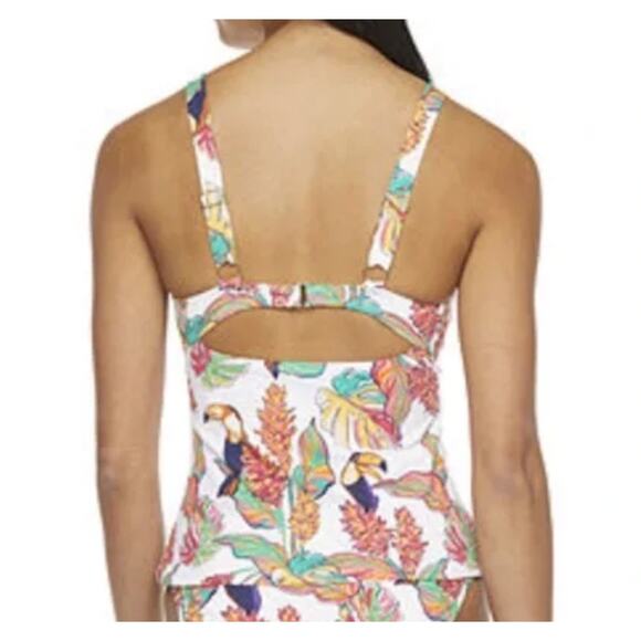 Mynah Tankini Swimsuit Top Womens Medium Tropical Parrots Print Underwire Beach - Picture 10 of 11
